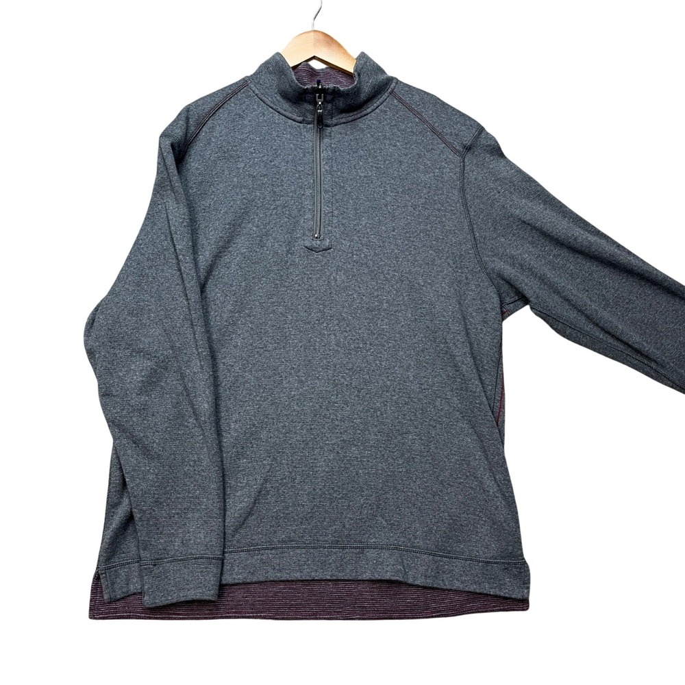 Tommy Bahama Pullover Men Large Gray Burgundy Reversible Quarter Zip Marlin Logo